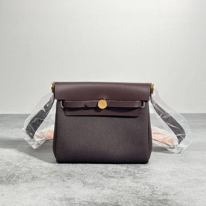 HERMES BNIB HB20 Herbag 20 Bag In Ebene/Ebene Miltaire Canvas And Hunter Cowhide GHW #W