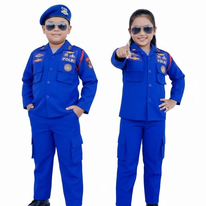 PDL Airud Polri Baju Karnaval Anak Pol Airud Warna Biru Komplit Emblem & Aksesoris Kostum Fashion Ri