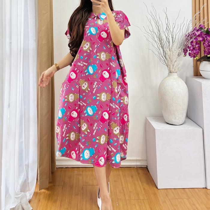 Daster lowo rayon jumbo resleting depan oversize ld 130 kerah