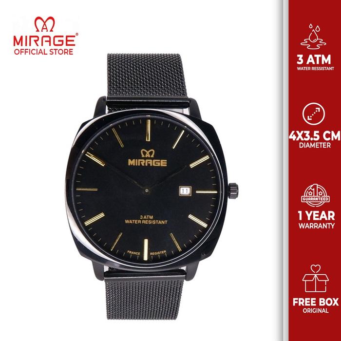 READY Mirage Jam Tangan Pria Rantai Pasir Hitam Biru 8720 M Analog Anti Karat Original Garansi 1 Tah