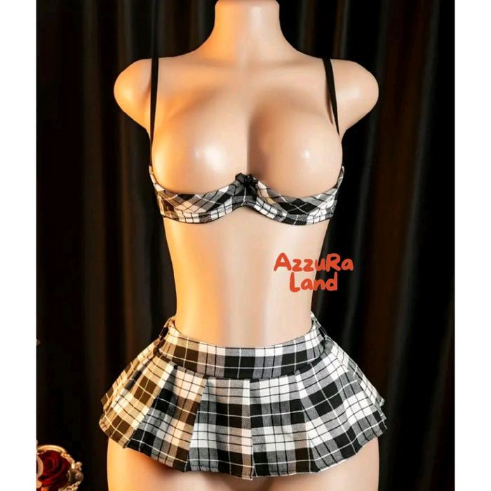 Lingerie sexy cosplay costume wanita braset rok mini kostum baju tidur sleepwear