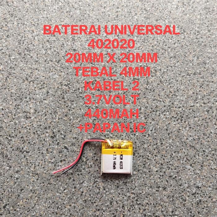 BATERAI JAM / SMART WATCH 402020 UKURAN 20mm x 20mm KABEL 2 DAN MODEL SOKET 440MAH TEBAL 4MM BATTERY