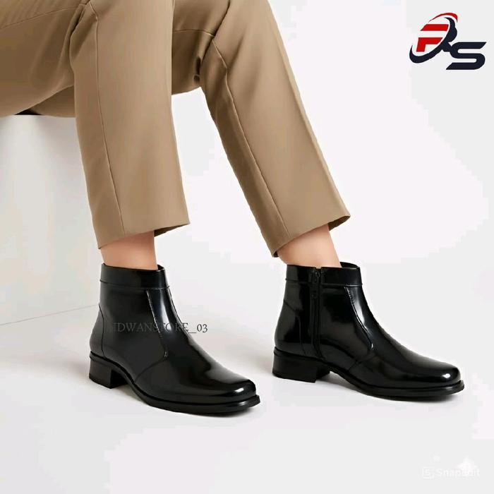 Sepatu Pdh Wanita Polwan 3 Cm Kerja Dinas Secwan Kowad Paskibra Resleting Samping Hitam Kilap Boots 