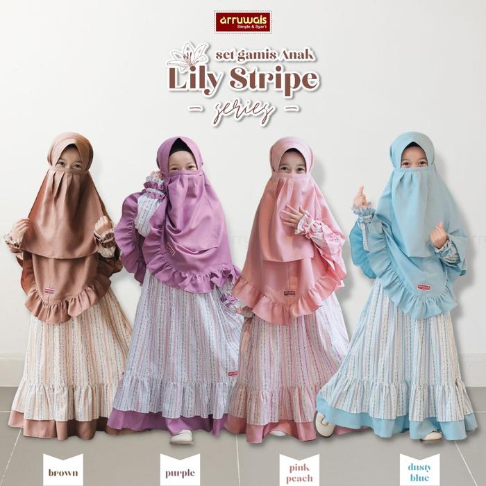 Gamis Set Anak Perempuan Muslim LILY STRIPE SERIES ARRUWAIS
