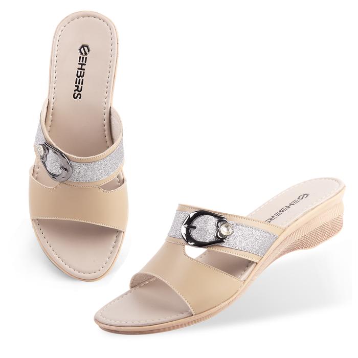 EHBERS - Sandal Wedges Wanita Terbaru Krem