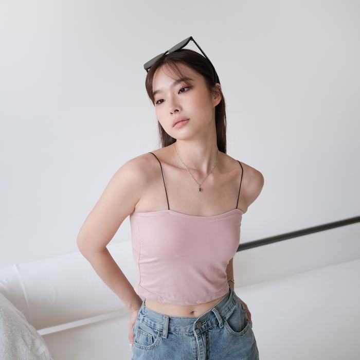 SAGI - Venchi Spaghetti Tank Top (Cup Included) | Tanktop Inner Bra Dalaman Hitam Putih Pink Stretch