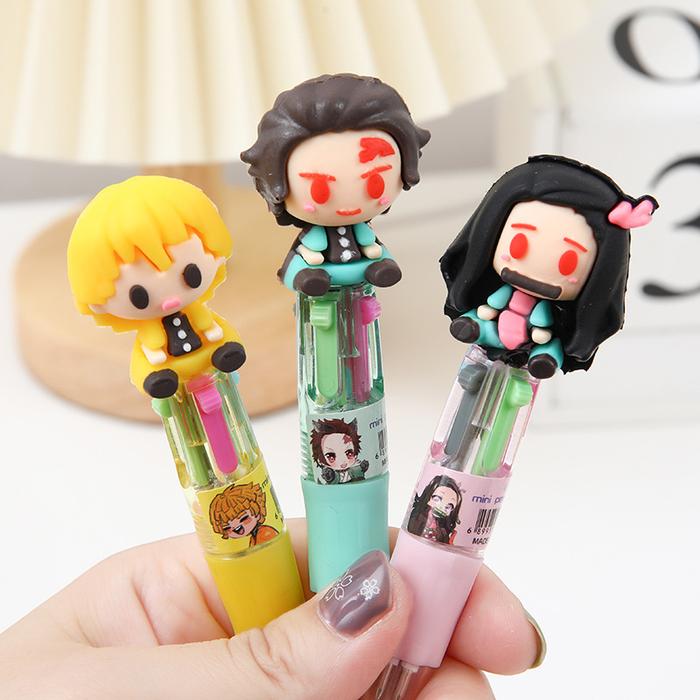 Hot Anime Demon Slayer 4-color Ballpoint Pen Kawaii Kamado Tanjirou Agatsuma Zenitsu Pen Cartoon Kam