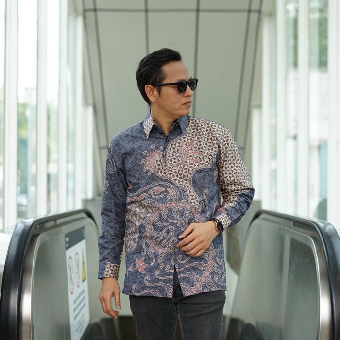 hansoel kemeja batik pria katun halus premium series airlangga lengan panjang berfuring Casual Dewas
