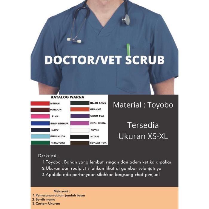 PREMIUM (READY) terjamin Baju Jaga/Baju Praktek Dokter Hewan/Vet Scrub terlaris
