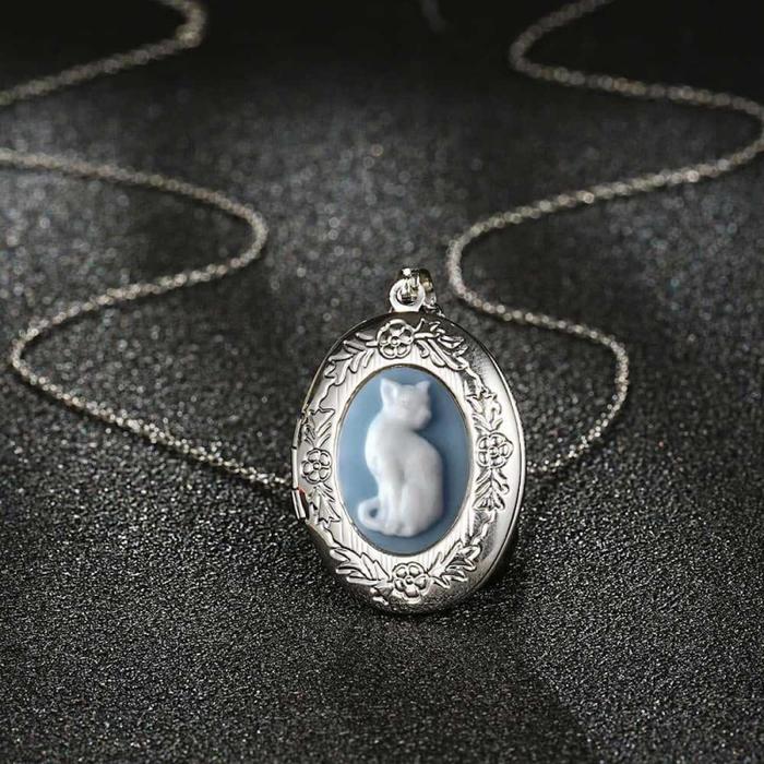Personalized Cat Necklace Vintage White Cat Emed Vintage Gothic Creative Pendant Jewelry Gifts