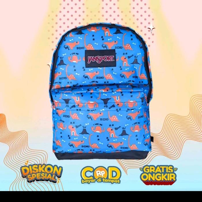 Tas Jansport Backpack Ransel Sekolah Anak Model Dua Ruang Motif JS Astronot Kucing Love Pink Army Ku