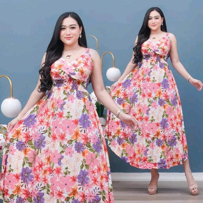 Daster Yukensi Wanita Kerah Kimono Karet Dada Busui Dress Midi Panjang Ld 100cm Katun Rayon Premium 
