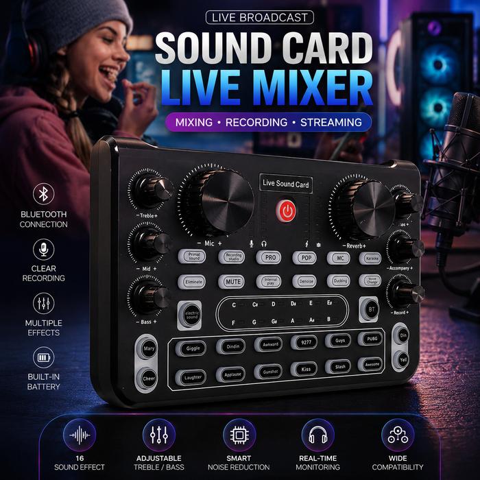 Mtos Mall | Mixer Audio Bluetooth | Sound Card Live | Audio Mixer 16 Effect