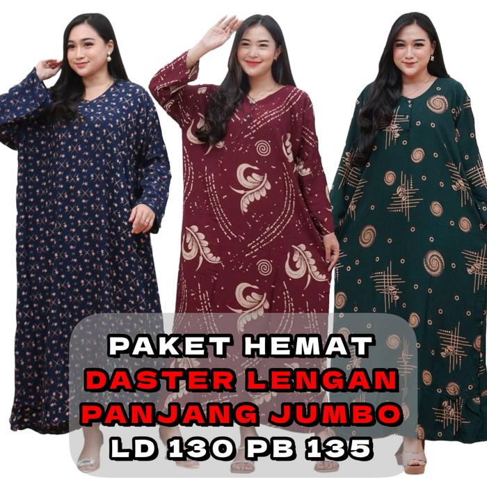 150 rb dapat 3pcs daster jumbo lengan panjang ld 130cm bahan rayon premium