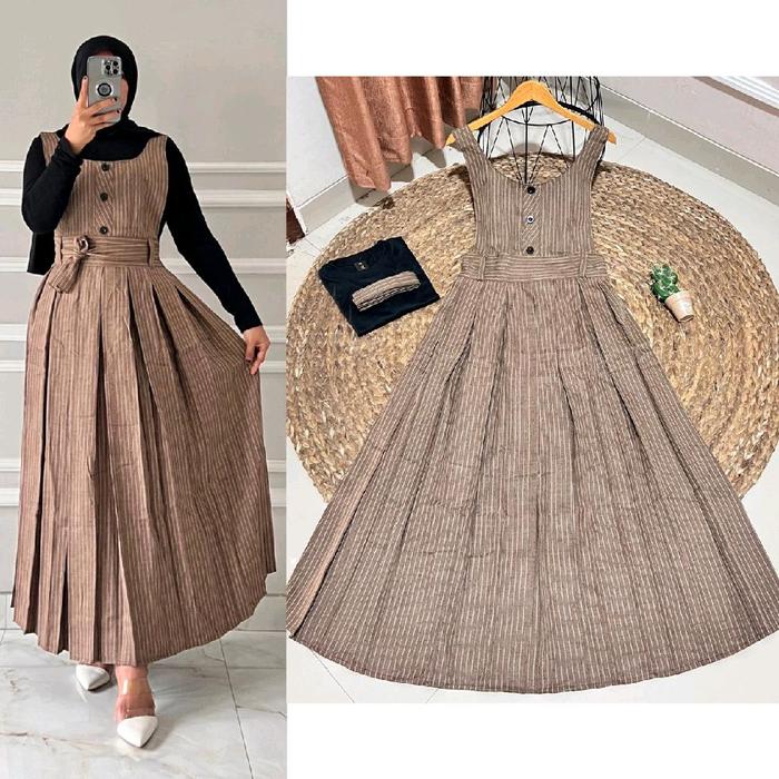 OVERALL FREE MANSET // SET OVERALL MANSET MISAH BY JEVANNI Dress Rayon Katun Linen Baju Wanita Setel