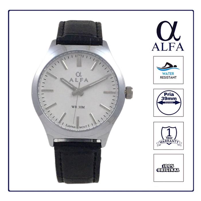 ALFA Jam Tangan Pria Kulit Tahan Air warna Silver K6001 Original