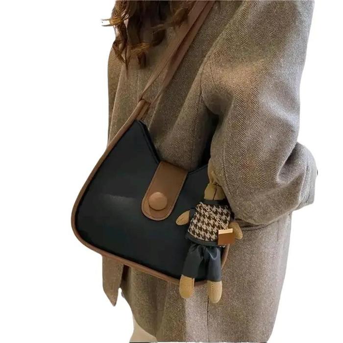 Tote Bag Wanita Charm Annabelle Kombi - Sling Bag Hyunda Import Hitam Kulit Selempang Miniso Tebal P