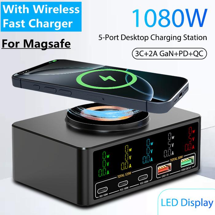 1080W USB C GaN Charger PD3.0 PPS QC3.0 Fast Charging Station Magnetic Wireless Charge For Laptop iP