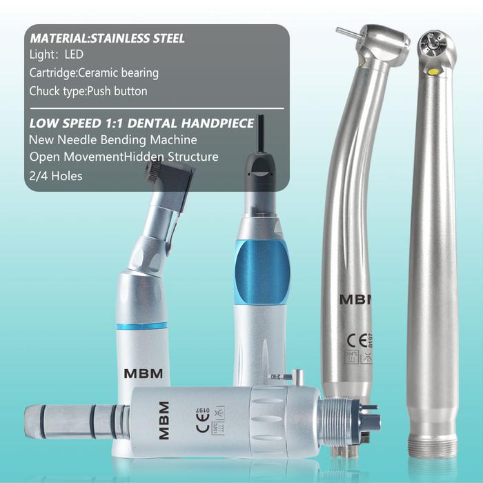 MBM Dental Handpiece Kit with Led Light including 2 High Speed Handpiece 1 Set of Low Speed Handpie