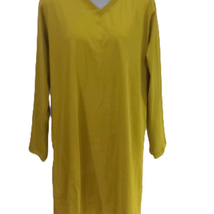 tunik kuning lemon v neck plus saku samping
