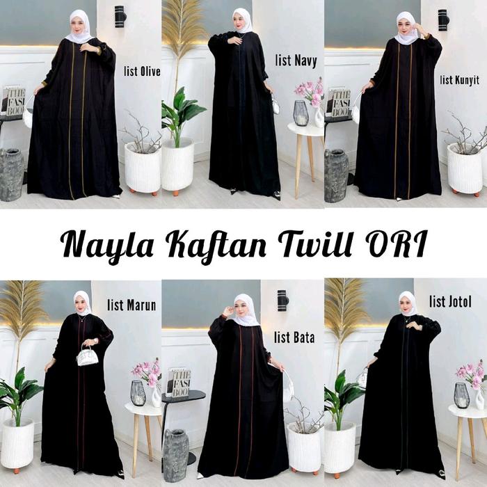 gamis kaftan wanita abaya hitam terbaru twill ori polos pekalongan