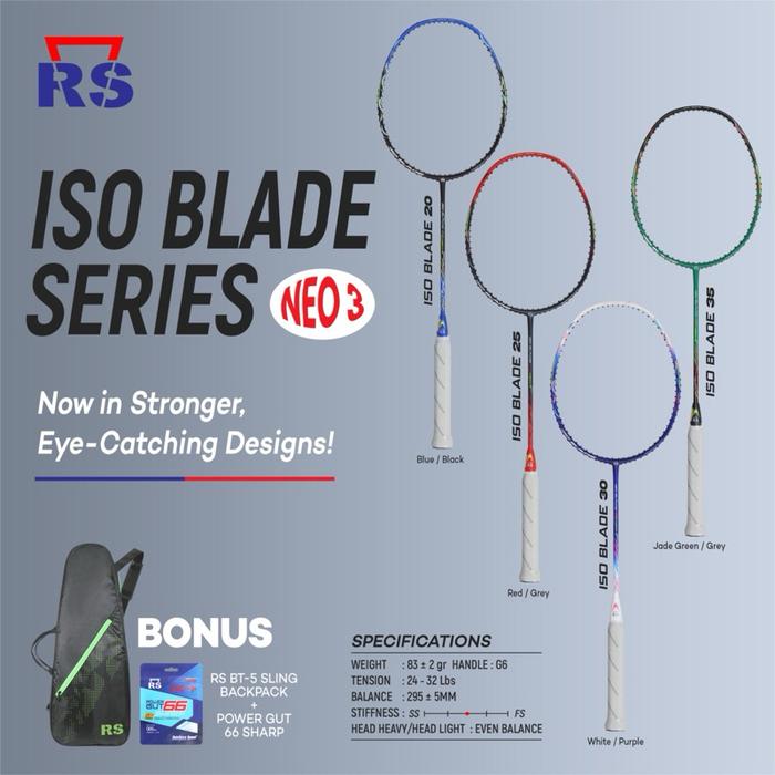 Raket Badminton RS Iso Blade 20 25 30 35 Neo 3 iii Bonus Senar