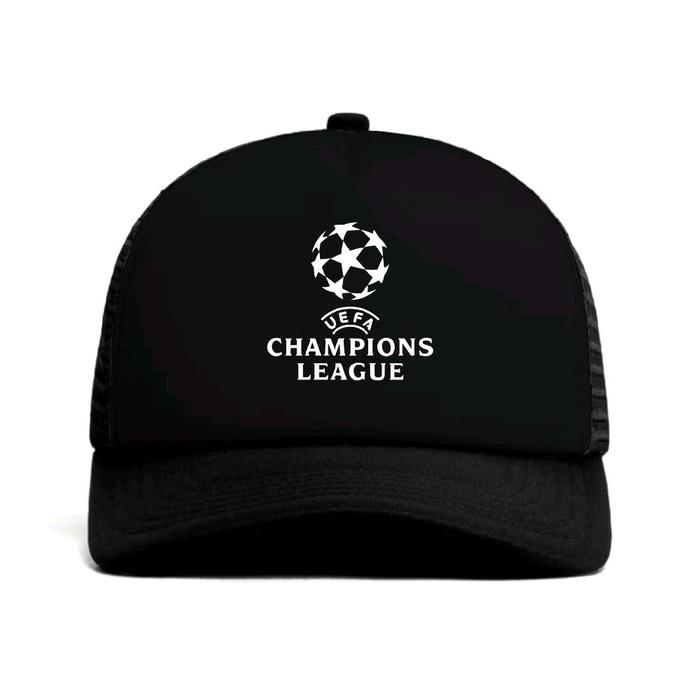 Topi Trucker UEFA Champions League - Klub Bola Hitam dengan Desain Tulisan Jelas untuk Penggemar Sep