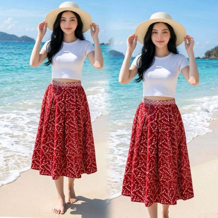 ROK BATIK GARUTAN KROKOT MERAH