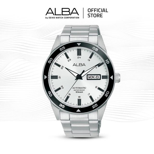 Jam Tangan Pria Alba Mechanical AL4599 / AL4599X1 Automatic Putih Hitam Dial Tali Stainless Steel Or