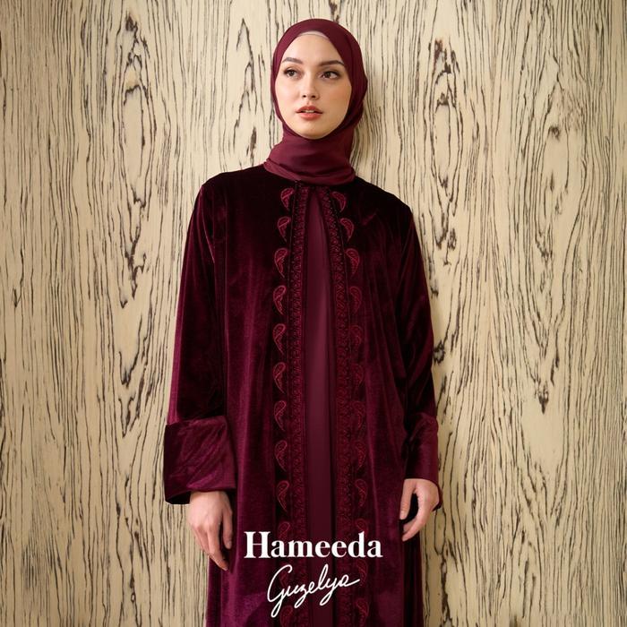 Hameeda x Guzelya - Armor | Velvet Abaya Outer with 2in1 Instant Sheer Pashmina