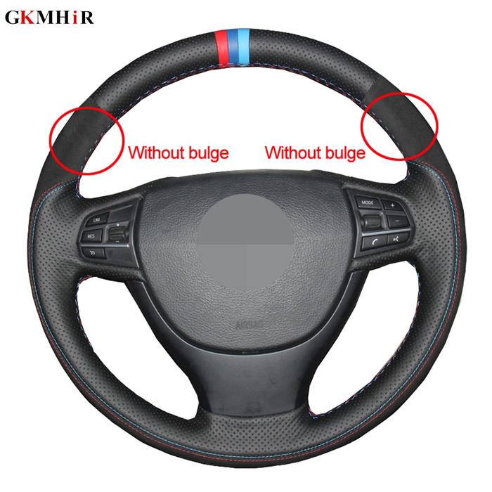 Hand-stitched Car Steering Wheel Cover Black Suede For BMW F10 F07