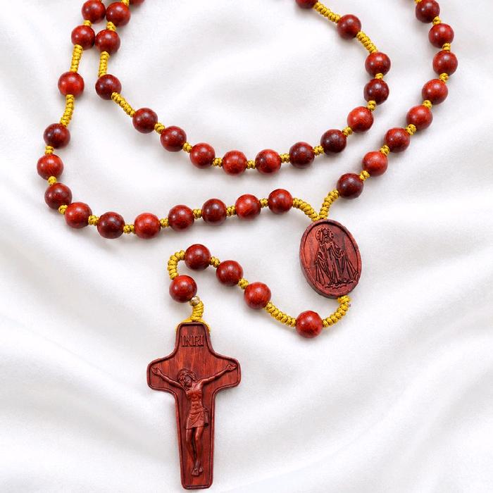 Rosario Tali Kayu Maple Salib Grafis  A14/13 - Rosario Kayu - Rosario Tali Kayu Maple - Kalung Rosar
