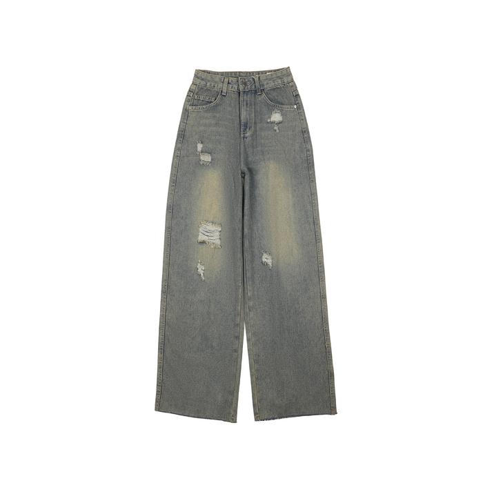 Elaris Jeans – Straight Jeans Ripped Unfinished | Celana Jeans Wanita Pria Unisex Wide Straight Dist