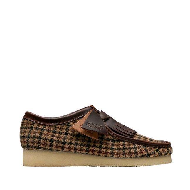 CLARKS Men's Loafers Shoes Wallabee Tweed Comb Sepatu Loafers Pria Original - Brown