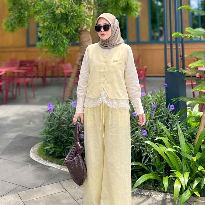 Set 3in1 Chatifa Aura set celana Original by Chatifa Warna Butter Yellow, Warna Khaki, Warna Coklat 