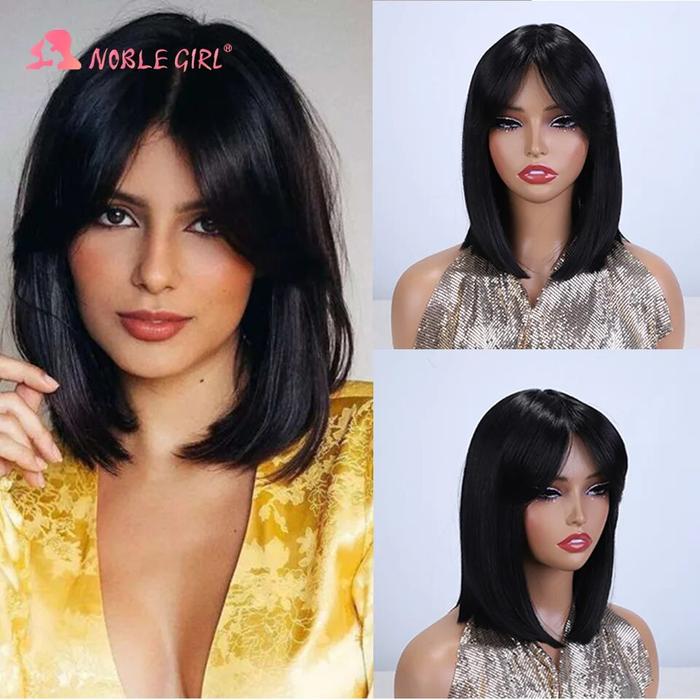 Wig sintetik Bob pendek lurus 10 inci Ombre Wig pirang Wig sintetis