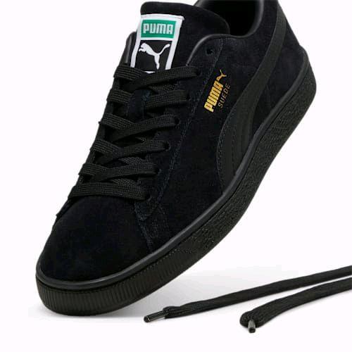 Puma Sepatu Sneakers Suede Hitam dengan Tali Hitam dan Logo Puma Hijau untuk Gaya Casual