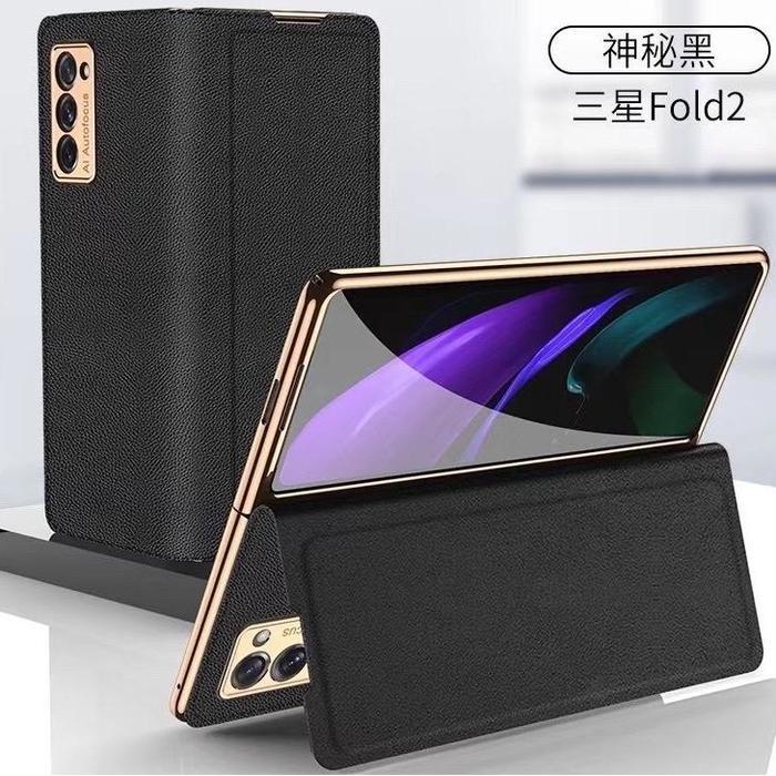 Case Samsung Galaxy Z Fold 2 Flip Leather Phone Magnetic Gkk Samsung Fold 2 5G Black Gold Terbaru