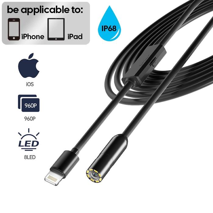 Industrial Endoscope HD960P Wired Camera Direct Connect with IPhone