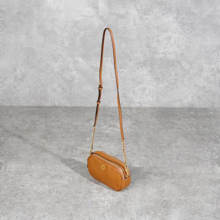 Tas TORY BURCH BRITTEN CAMEL GRAINED DOUBLE ZIP CAMERA BAG 100% ORIGINAL - 19X5X11CM