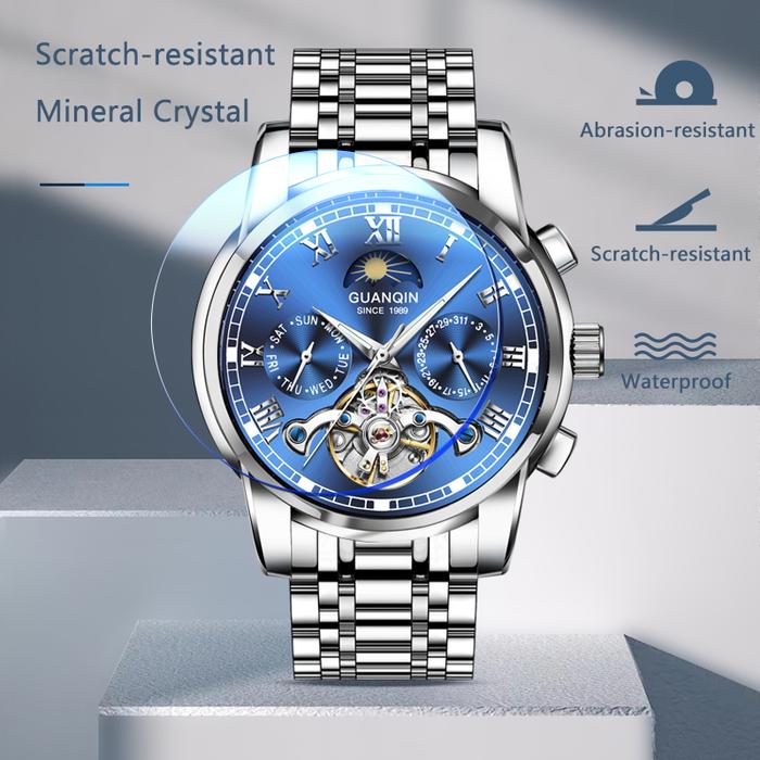 GUANQIN Watches for Man Mechanical Automatic Waterproof Skeleton Tourbillon Sports Watch Fashion Tre