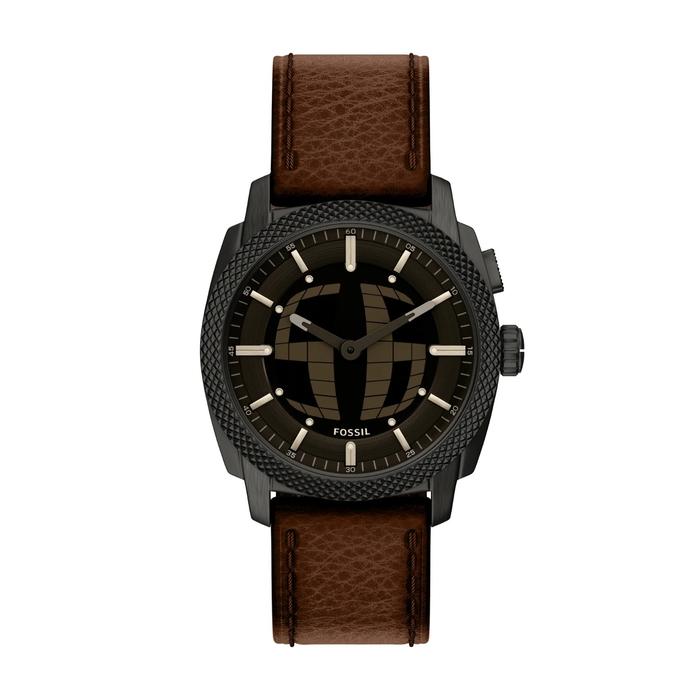 Fossil Machine Big Tic Brown Leather Watch Jam Pria FS6165