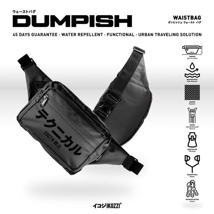 Ikozzi Dumpish Waitsbag Pria Bahan Menolak Air dengan 6 Kompartemen dan Webbing 100 CM Free Key Chai