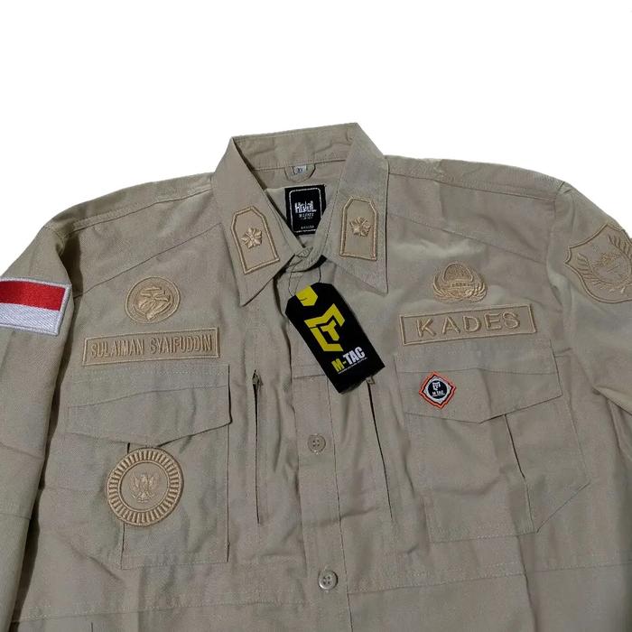KEMEJA TACTICAL KADES LENGAN PANJANG FULL BORDIR TIMBUL MENGUNDURKAN MESIN KOMPUTER, WARNA CREAM BIS