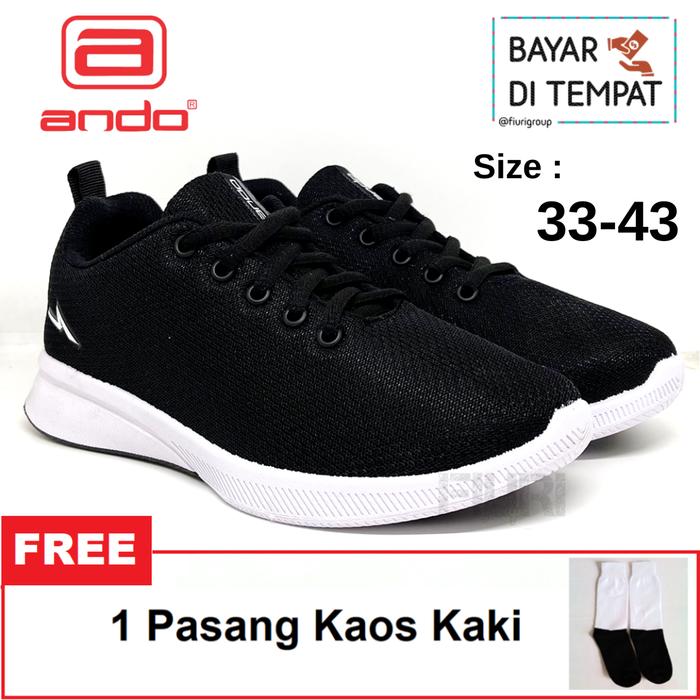 FIURI - ANDO ORIGINAL - EMILIA 33-43 HITAM PUTIH - SNEAKERS SPORT KANVAS SOL KARET ANAK PEREMPUAN - 