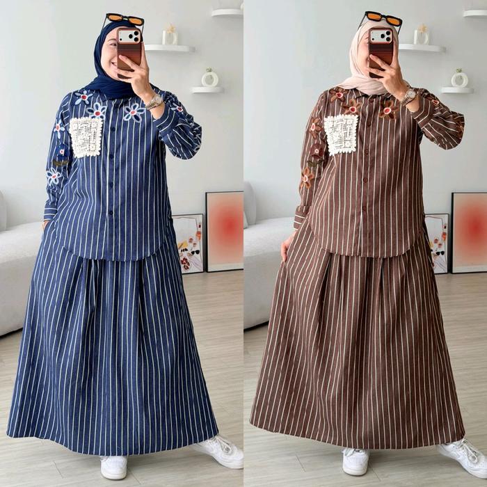 Vanya Set Vol 5 by Gagil - Rok Pr*um Loewe Denim Adem Ringan Lengkap dengan Kantong & Bordiran Warna