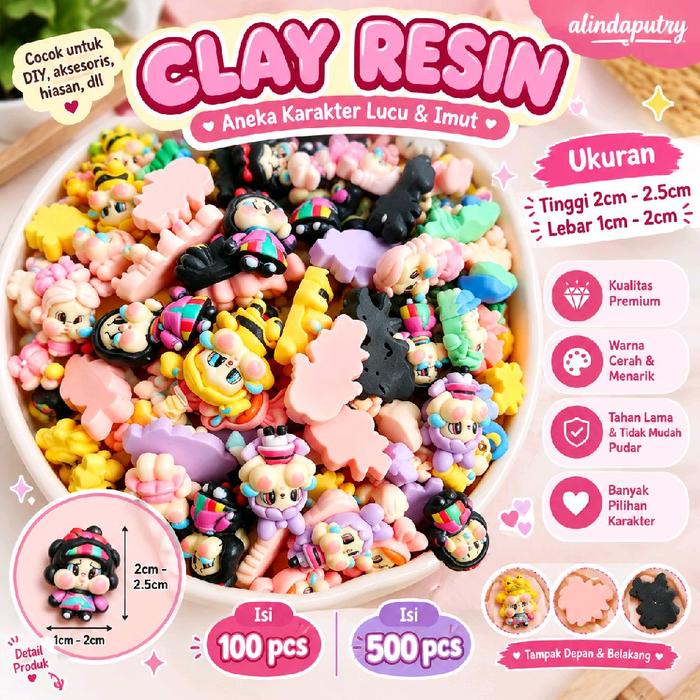 500pcs clay resin diy lucu unik ukuran sedang 1.5-2.5cm tersedia dua varian isi bahan berkualitas cl