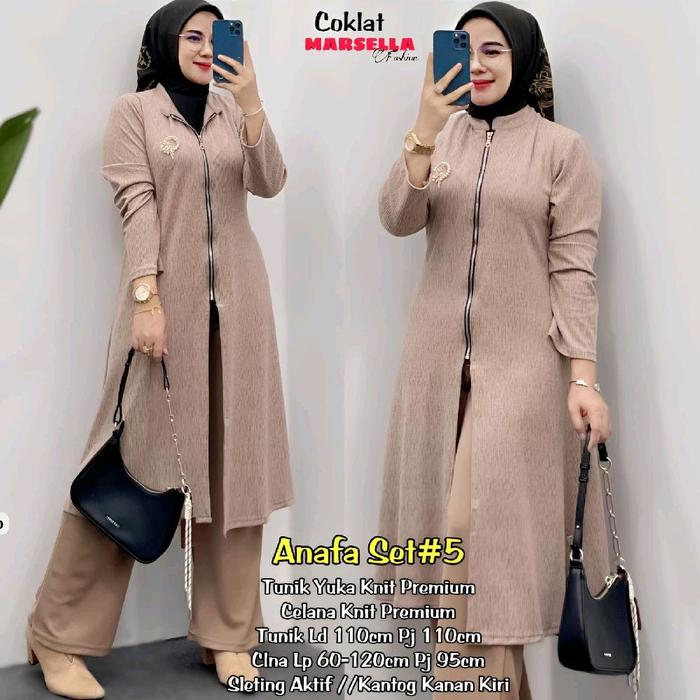 Marsella Fashion Anafa Set #5 Original Tunik Yuka Knit Premium Celana Knit Premium Tunik Ld 110cm Pj
