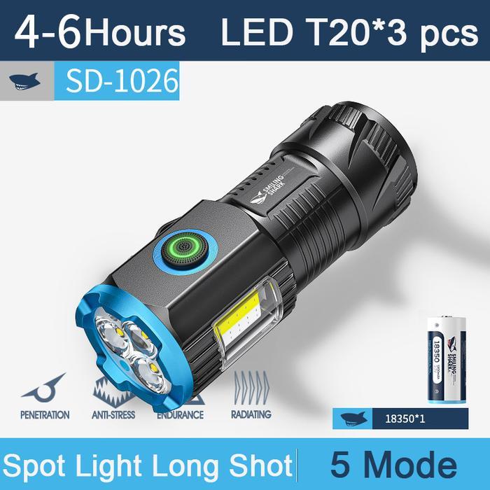 TERBARU Senter Smiling Shark SD1026 SmilingShark SD 1026 Senter Mini 3x LED T20 Keychain Magnet Type