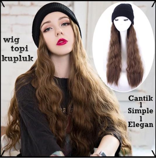 WIG TOPI KUPLUK FASHION WANITA PANJANG BERGELOMBANG BERKUALITAS BEAUTY HAIR NATURAL LOOKING FEMINIM
